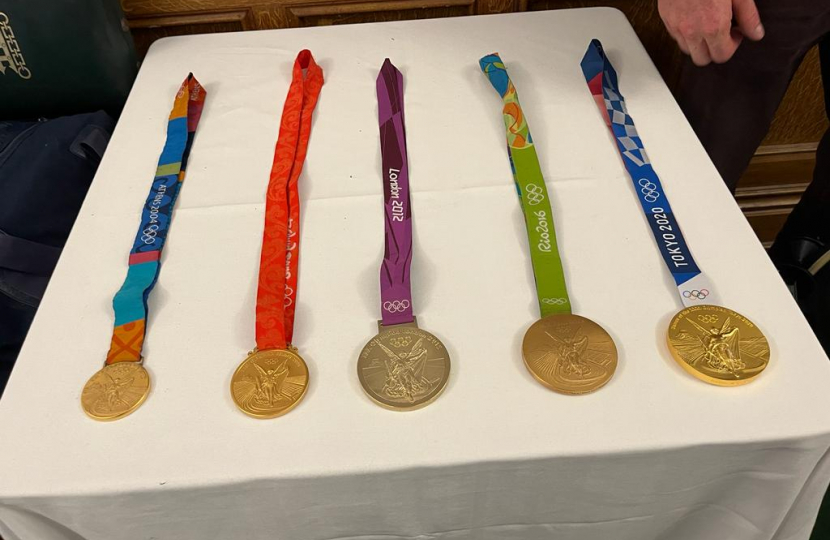 Medals on a table at the reception
